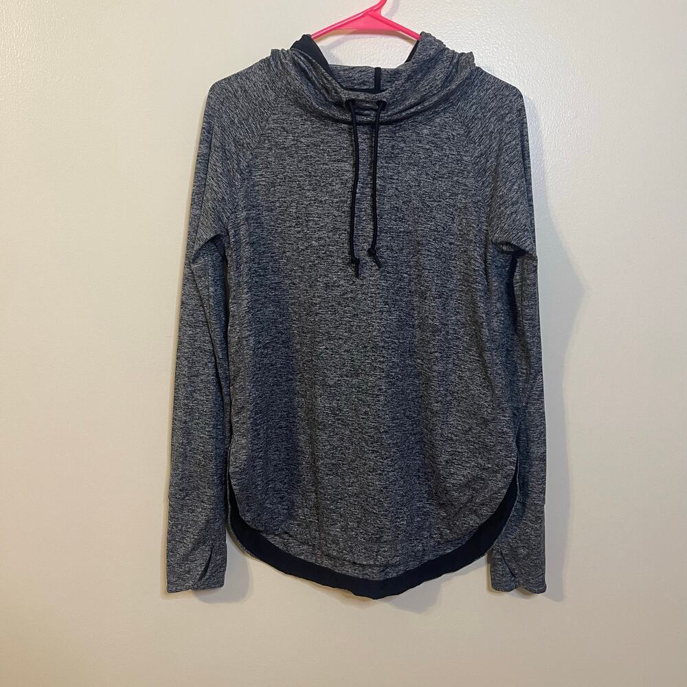 Athleta Sz M Uptempo Hoodie Sweatshirt Workout Pullover Heather Gray Drawstring